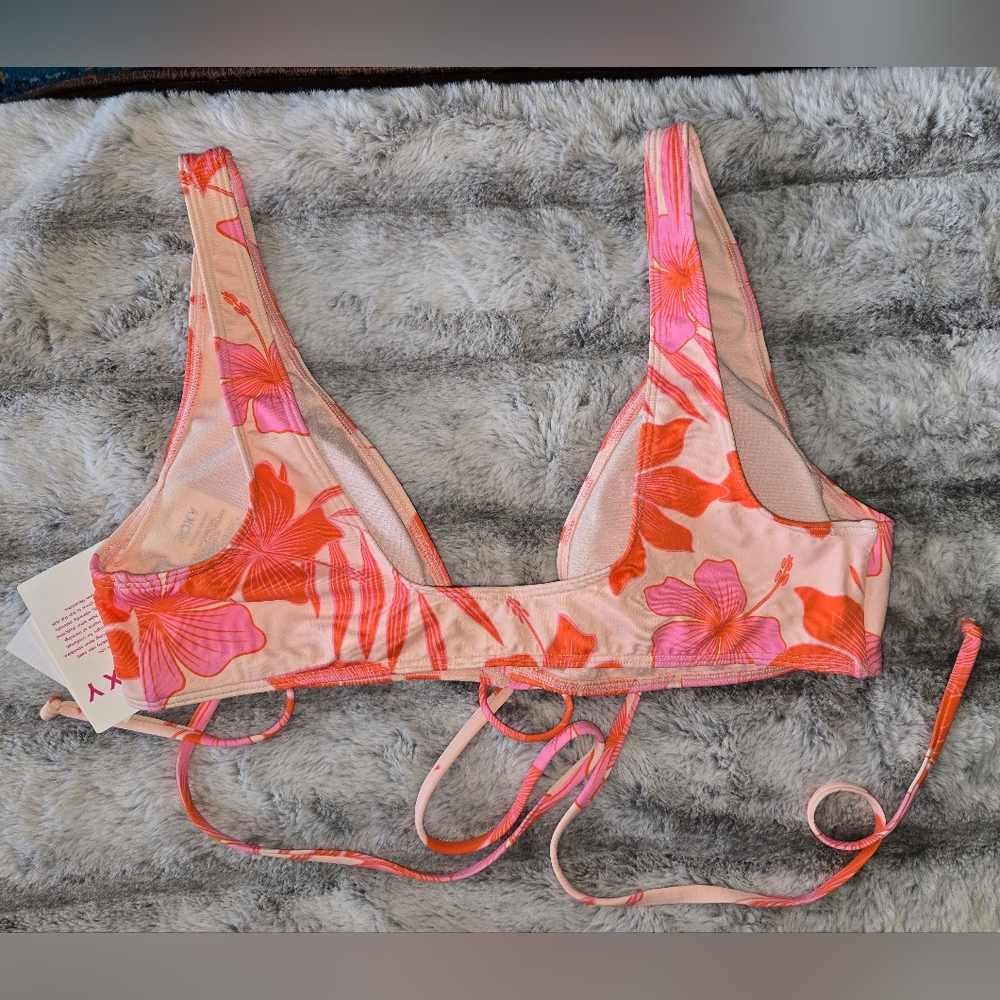 NWT Roxy Bikini Top Printed Beach Classics Elongate Tropical Floral Size LG - Picture 5 of 7